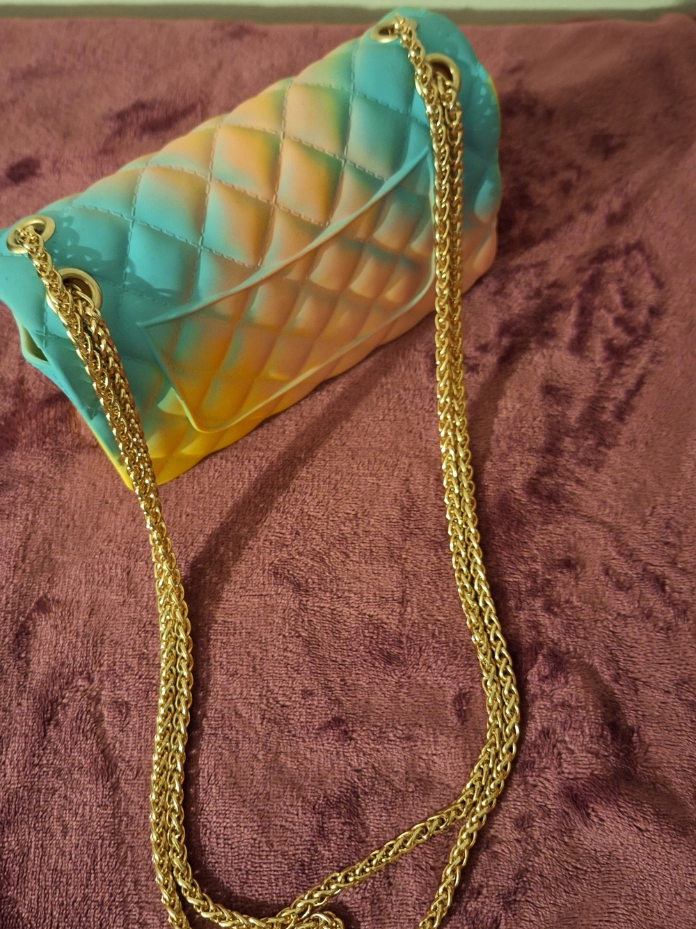 Gradient Yellow Quilted Crossbody Bag with Gold Chain (7 × 4.5 By 2.5) - Picture 3 of 6